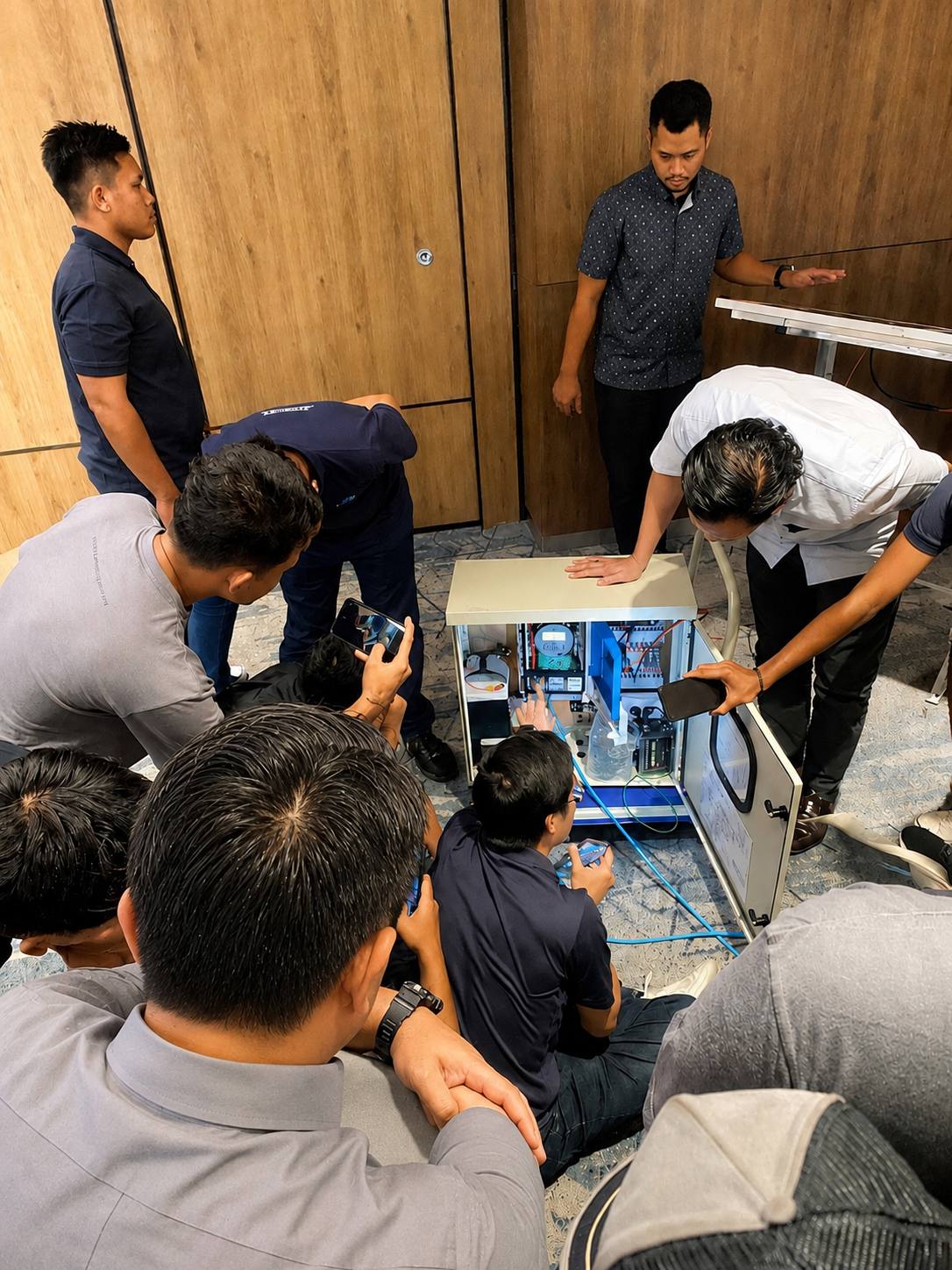 Mimtech technicians demonstrating monitoring equipment to a group